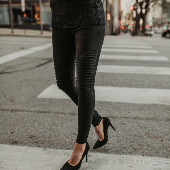 Pants - The Mya Vegan Suede Moto Leggings